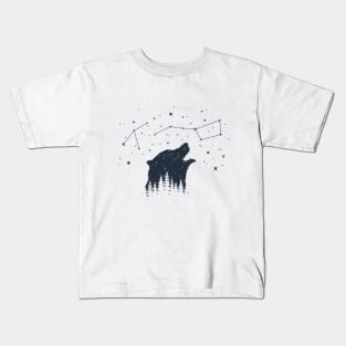 Inspirational Illustration With Bear, Stars And Forest In Double Exposure Style Kids T-Shirt